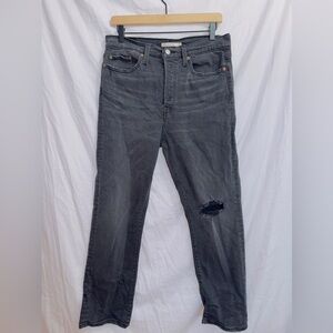 Levi’s Black Wash Denim High Waisted Button Fly Wedgie Straight Jeans size 31